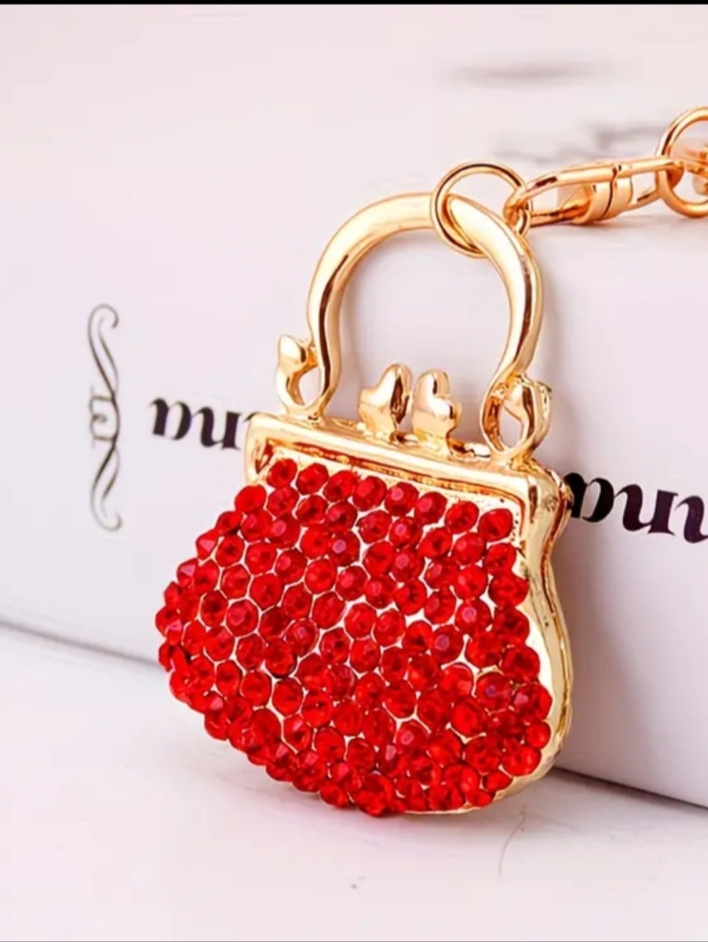 Red Crystal Mini Purse Key & Card Holder Charm